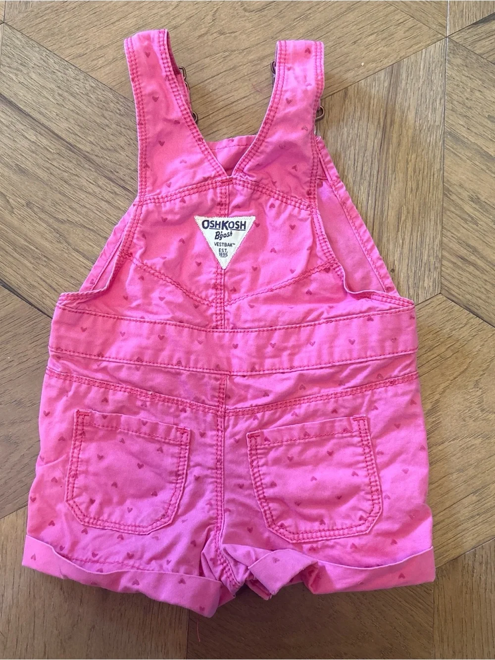 OshKosh B'gosh Hot Pink Heart-Print Short Overalls